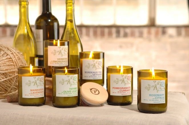 Paddywax candles are made with soy wax and the jars are 'upcycled' wine bottles.