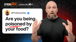 Mike Dolce asking “Are you being poisoned by your food?” with bold text overlay and STRONGRR Supplements + Dolce Diet branding.